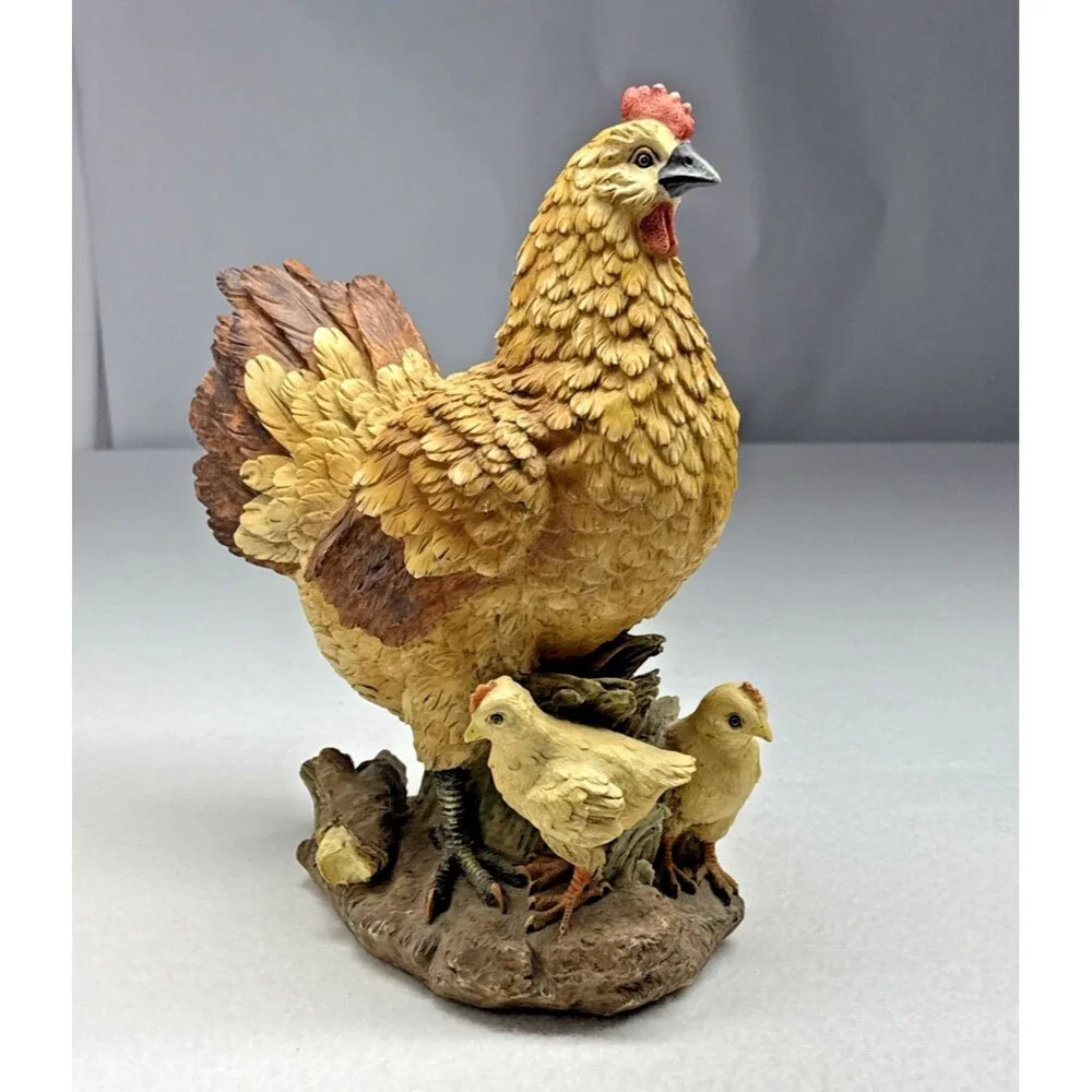 Hen with Chicks Figurine Farmhouse Chicken Statue Country Kitchen Decor